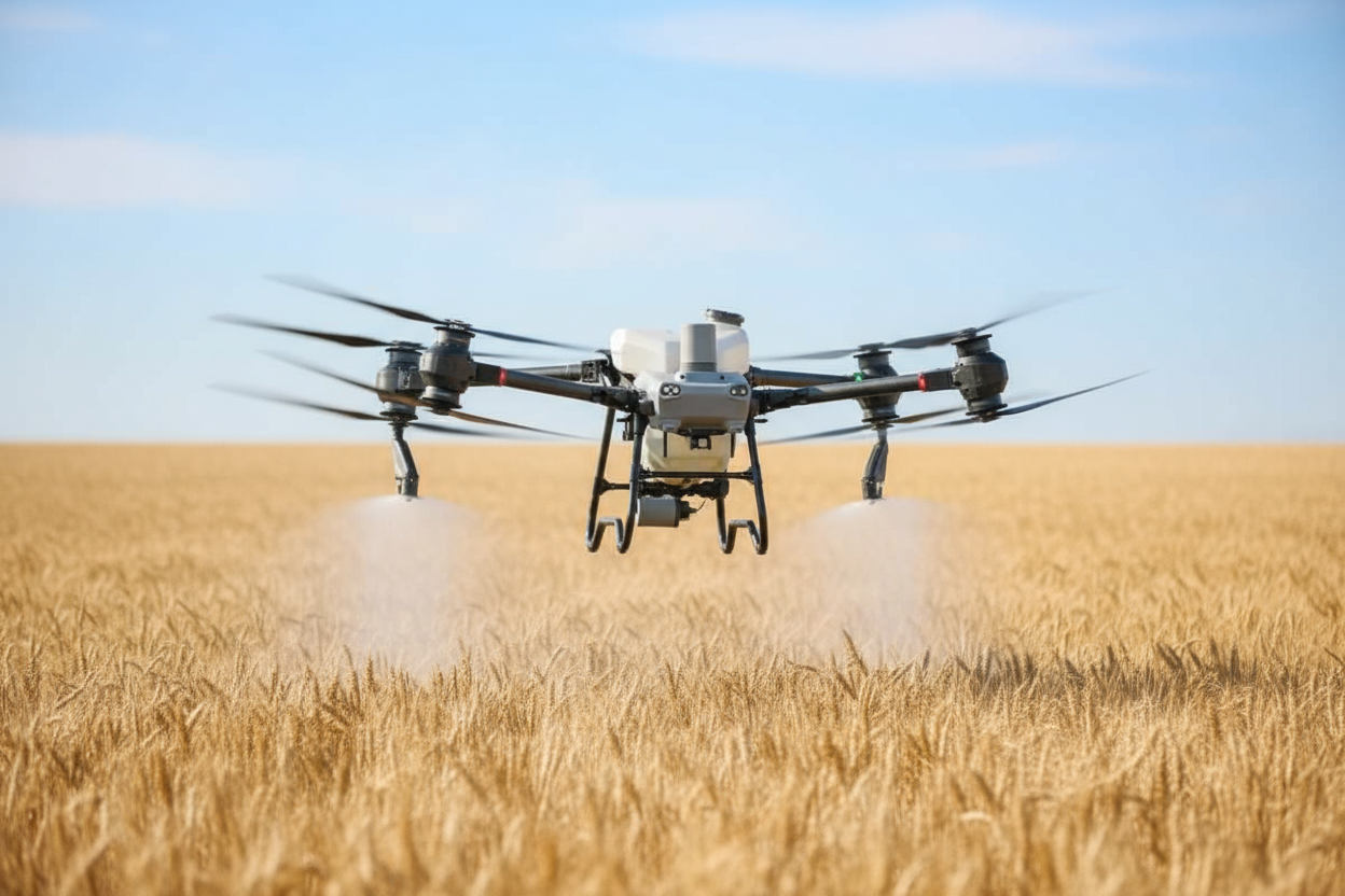 Житни култури - DJI Agras T50 пръска пшеница